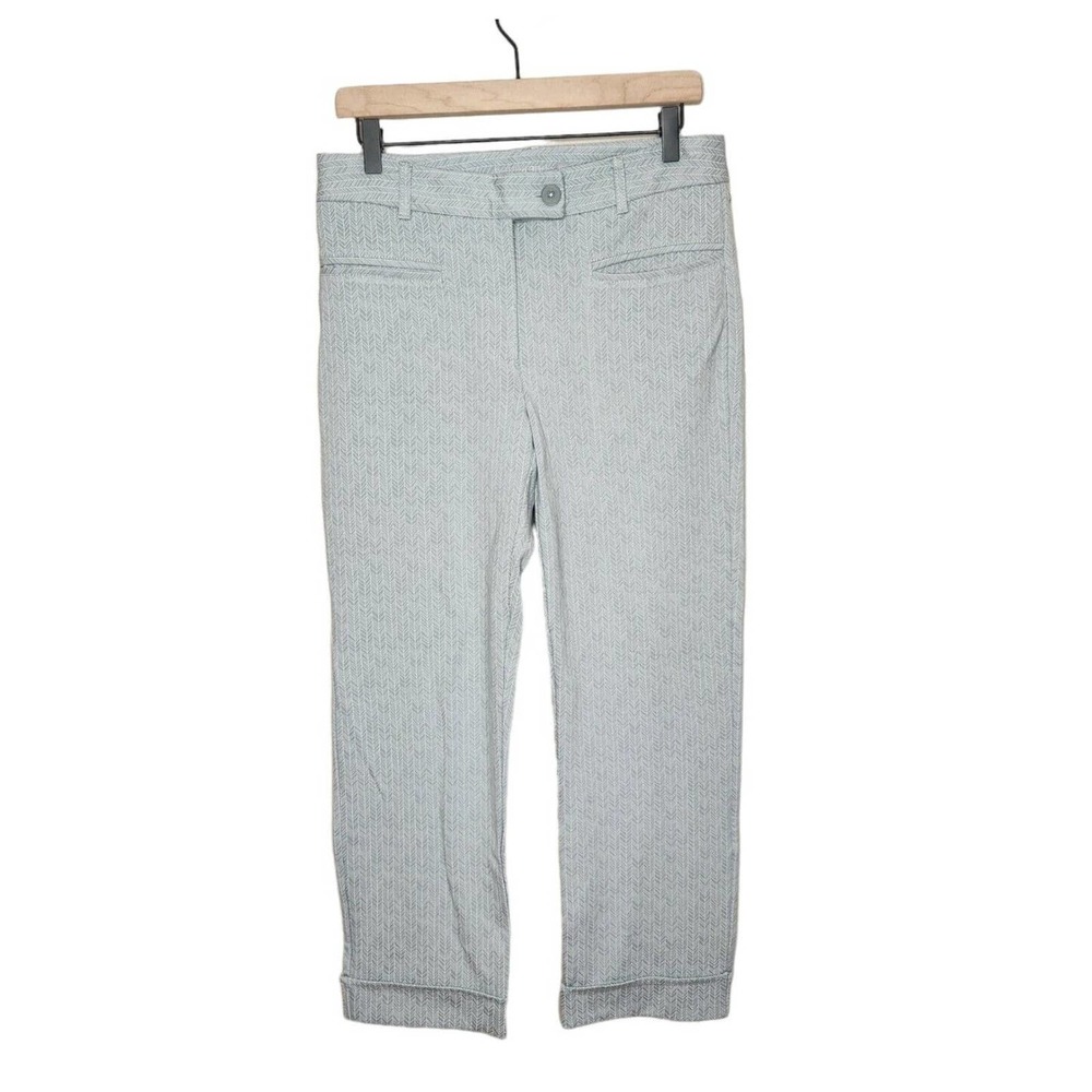 Betabrand Herringbone Straight Leg Yoga Dress Pants Capris Light Blue Size M